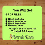 Tracing Worksheets Bundle 96 PAGES Line Trace Page Printable, Object Tracing, Line Tracing, Alphabet Worksheets, Trace Worksheets, Preschool
