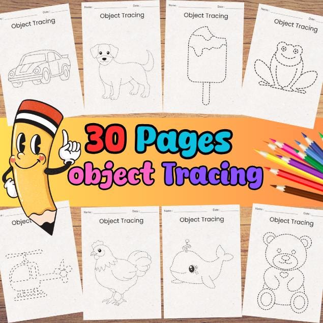 Tracing Worksheets Bundle 96 PAGES Line Trace Page Printable, Object Tracing, Line Tracing, Alphabet Worksheets, Trace Worksheets, Preschool