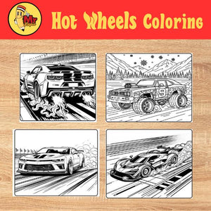 Hot Wheels Inspired Car Coloring Book for Kids | Bold Easy A4 Landscape PDF | Printable Car Activity Pages | Instant Digital Download