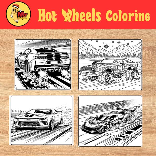 Hot Wheels Inspired Car Coloring Book for Kids | Bold Easy A4 Landscape PDF | Printable Car Activity Pages | Instant Digital Download