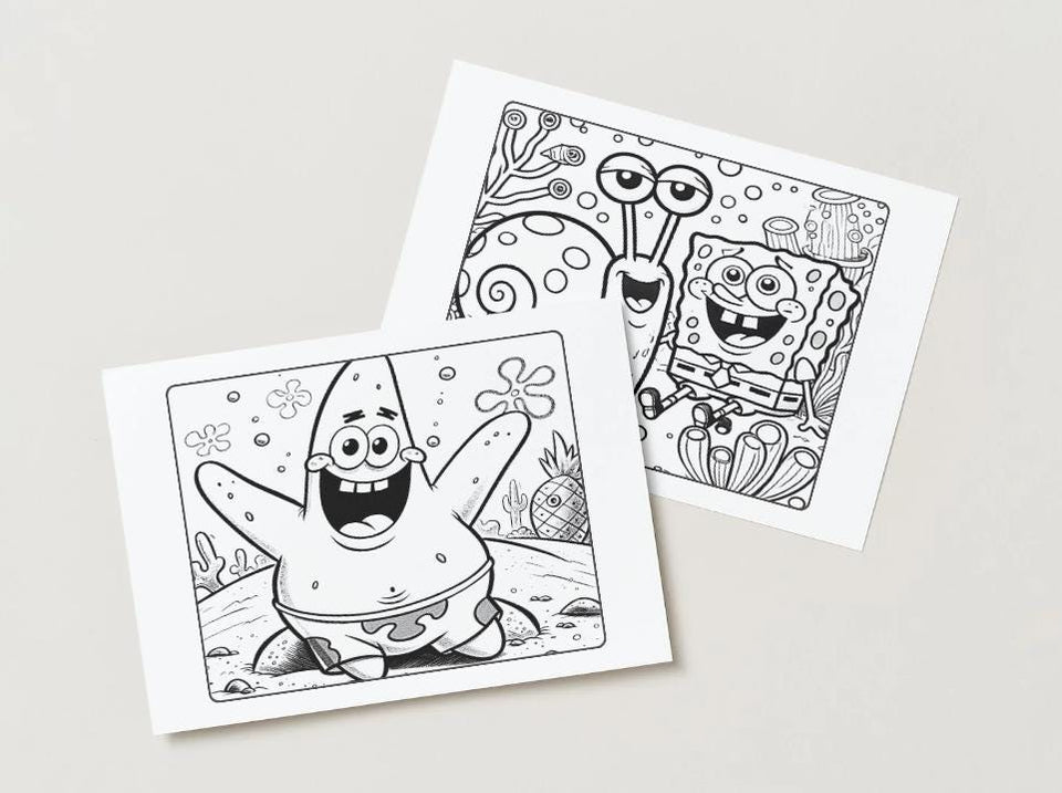 SpongeBob Coloring Book for Kids – Bold & Easy A5 Landscape PDF | 50+ Pages | Instant Download | Fun Printable Digital Coloring