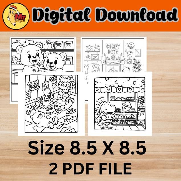 Comfy Days Digital Coloring Book Bundle of 2 – 92 Pages of Cozy and Relaxing Designs for Adults and Teens, Printable PDF, 8.5 x 8.5 Inches