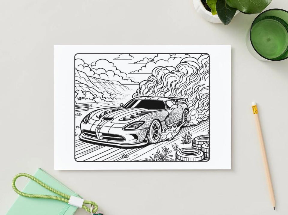 Hot Wheels Inspired Car Coloring Book for Kids | Bold Easy A4 Landscape PDF | Printable Car Activity Pages | Instant Digital Download