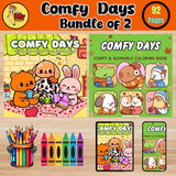 Comfy Days Digital Coloring Book Bundle of 2 – 92 Pages of Cozy and Relaxing Designs for Adults and Teens, Printable PDF, 8.5 x 8.5 Inches