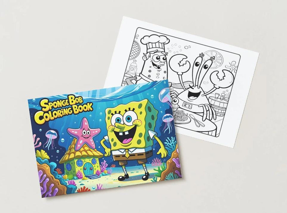 SpongeBob Coloring Book for Kids – Bold & Easy A5 Landscape PDF | 50+ Pages | Instant Download | Fun Printable Digital Coloring