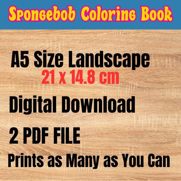 SpongeBob Coloring Book for Kids – Bold & Easy A5 Landscape PDF | 50+ Pages | Instant Download | Fun Printable Digital Coloring