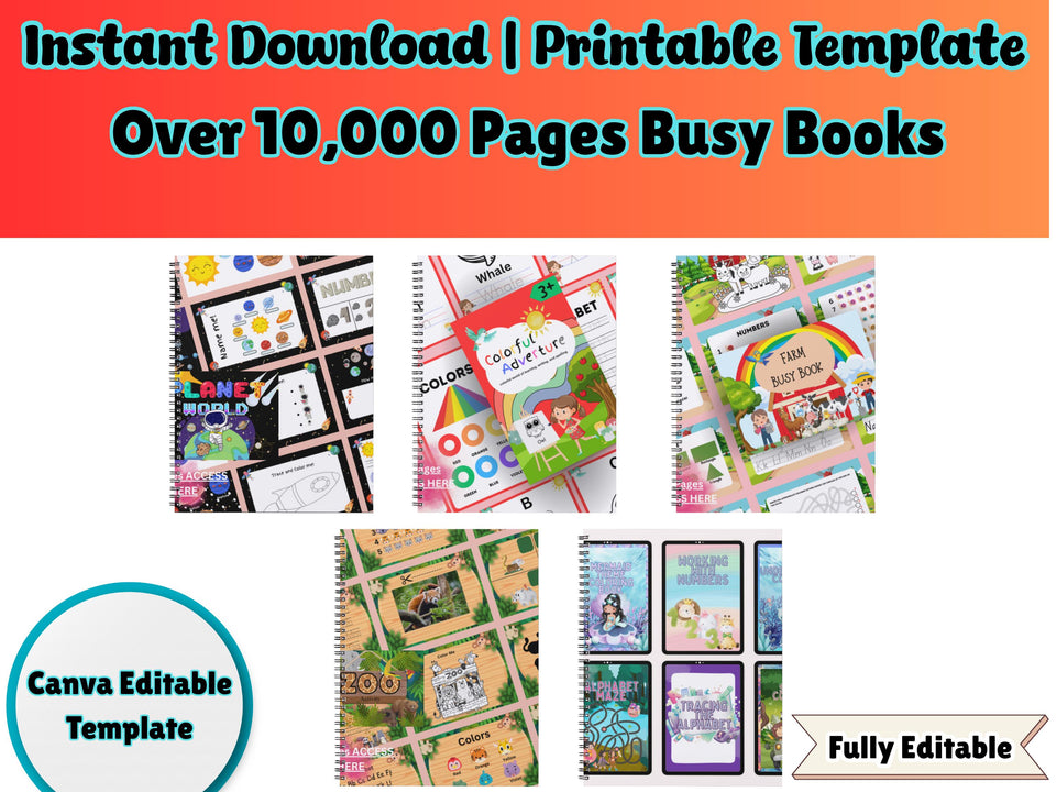 10,000 Pages of Busy Book Printables for Kids – Canva Editable | Digital Preschool Worksheets & Learning Activities | Ideal for ages 3–7