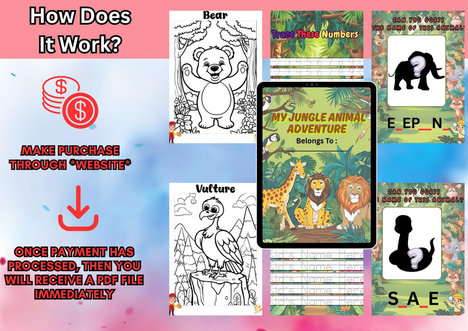 Jungle Animal Busy Book for Kids – Preschool Printable, Educational Toddler Workbook, Fun Learning Activities, Digital Download