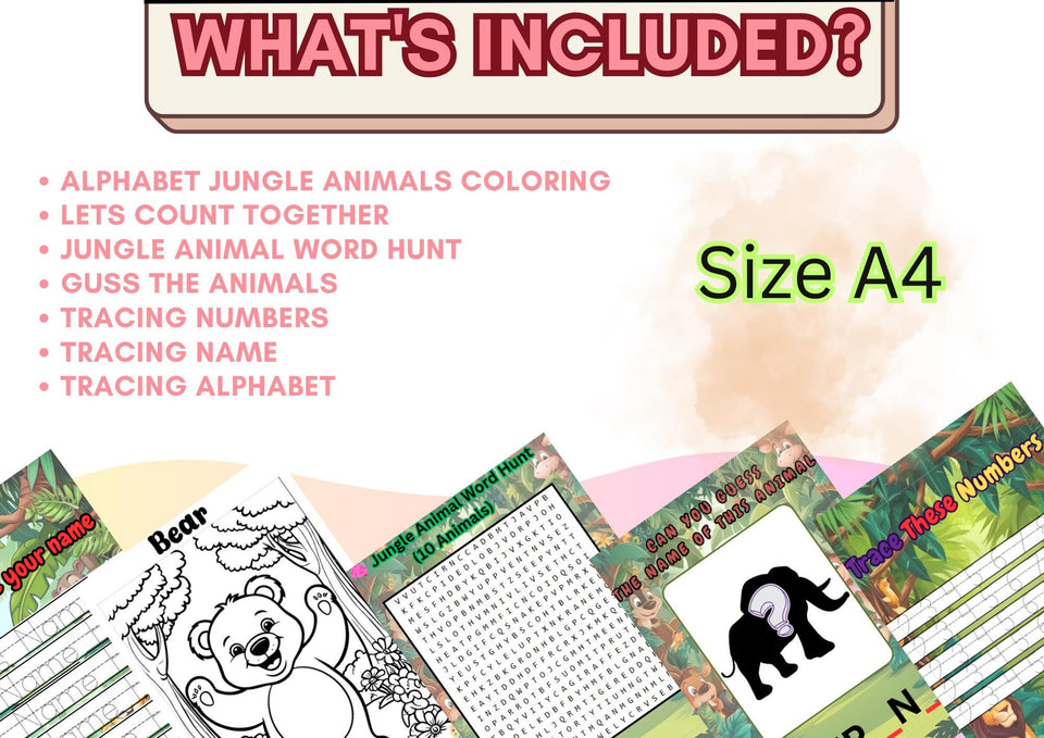 Jungle Animal Busy Book for Kids – Preschool Printable, Educational Toddler Workbook, Fun Learning Activities, Digital Download
