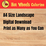 Hot Wheels Inspired Car Coloring Book for Kids | Bold Easy A4 Landscape PDF | Printable Car Activity Pages | Instant Digital Download