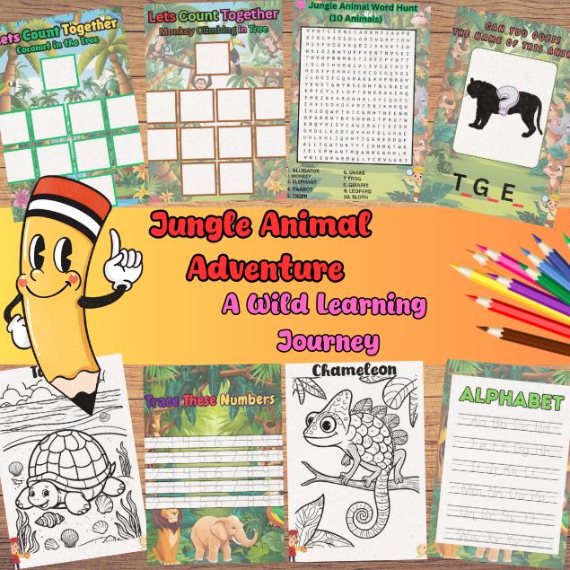 Jungle Animal Busy Book for Kids – Preschool Printable, Educational Toddler Workbook, Fun Learning Activities, Digital Download