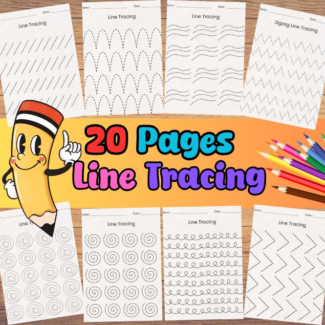 Tracing Worksheets Bundle 96 PAGES Line Trace Page Printable, Object Tracing, Line Tracing, Alphabet Worksheets, Trace Worksheets, Preschool