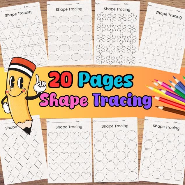 Tracing Worksheets Bundle 96 PAGES Line Trace Page Printable, Object Tracing, Line Tracing, Alphabet Worksheets, Trace Worksheets, Preschool
